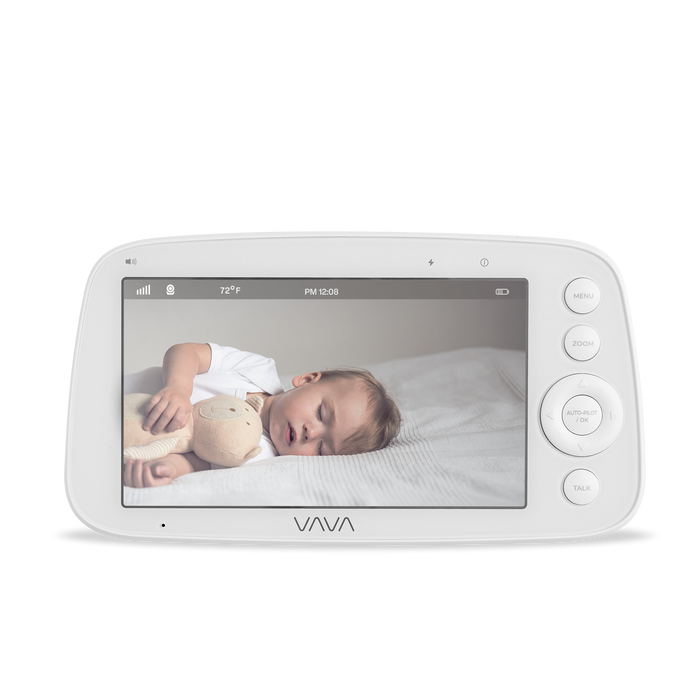 VAVA Baby Monitor Parent Unit with a sleeping baby on the screen