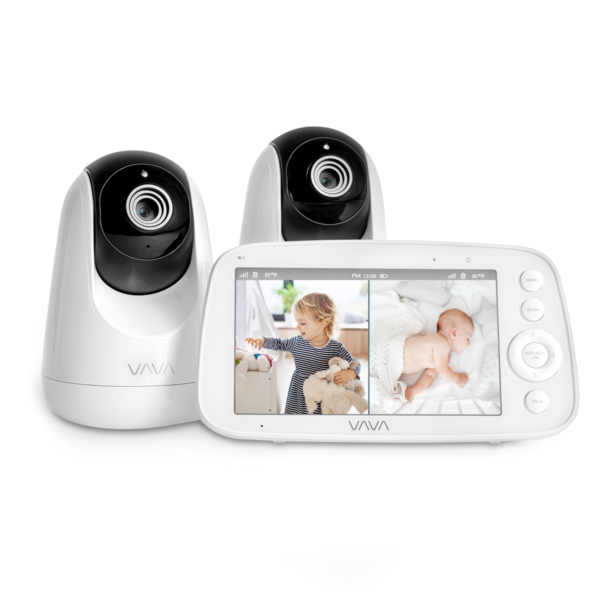 Baby Monitor,5 Large Split-Screen Video Baby Monitor with 2 Cameras and  Audio, Remote Pan/Tilt/Zoom, Two-Way Talk, Room Temperature Monitor, Auto
